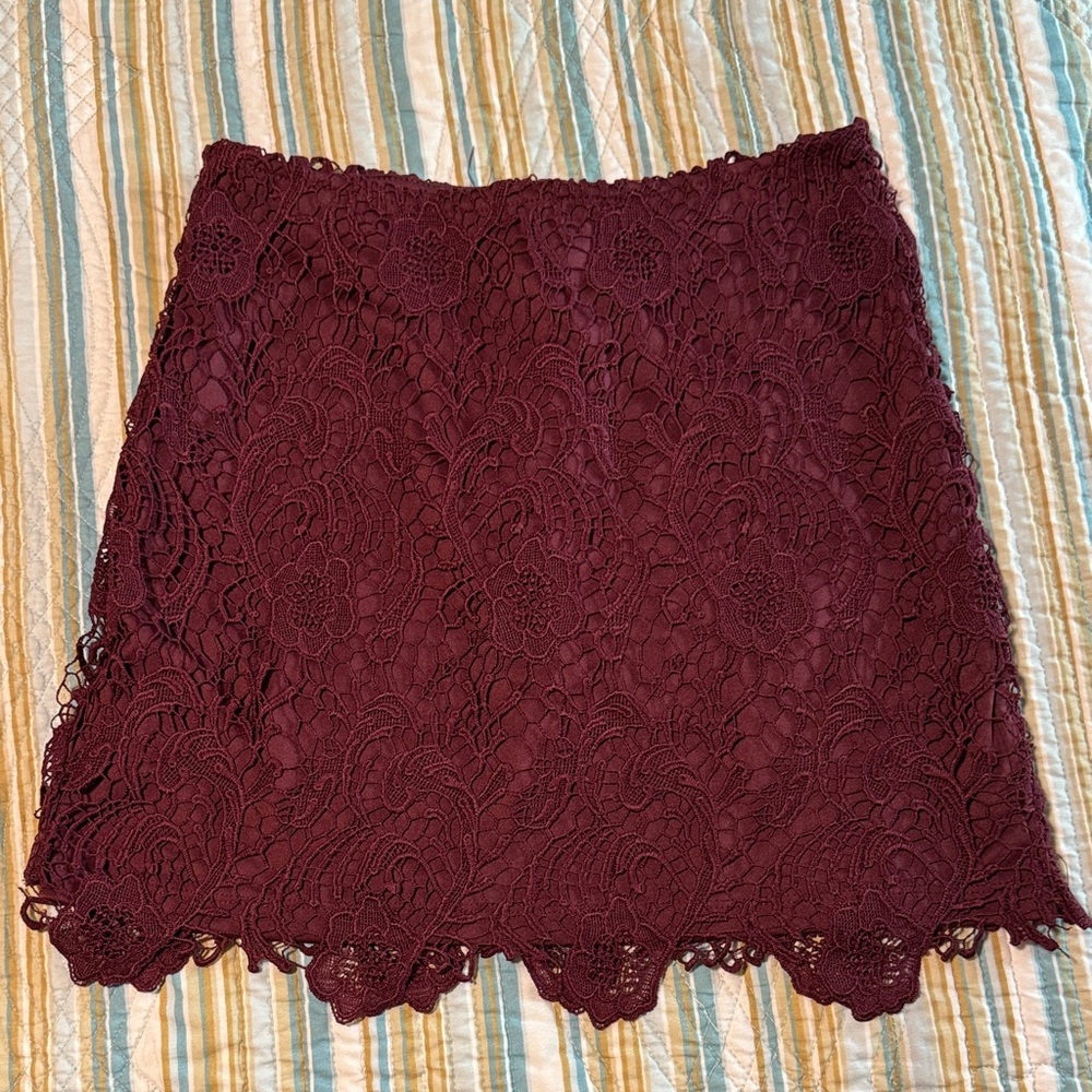 Divided Deep Burgundy Lace A-Line Skirt